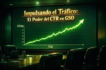 Análisis de Datos GSO Un gráfico digital mostrando una línea de tendencia ascendente de clics y análisis de datos
