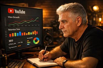 Analítica-y-Estrategia-en-Video-SEO Orlando Fussoni analizando métricas de Video SEO para posicionar un video en YouTube.