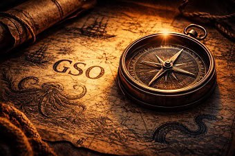 Brújula guiando la navegación GSO Una brújula antigua sobre un mapa náutico, simbolizando la guía estratégica.