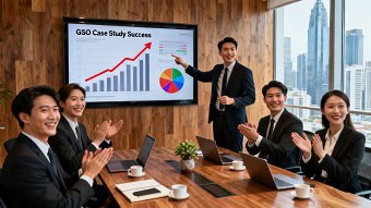 Equipo de estrategia celebrando el éxito de un caso de estudio GSO.