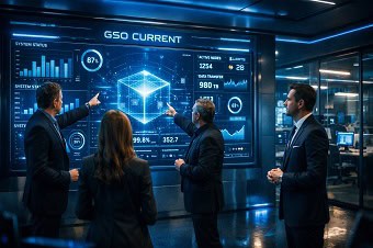 Profesionales de marketing analizando el stack tecnológico para GSO en un dashboard.