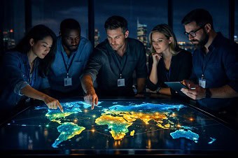 Estrategia de SEO internacional conectando mercados globales en un mapa digital.