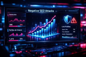 Panel de control de análisis de datos para la detección de ataques de SEO negativo.