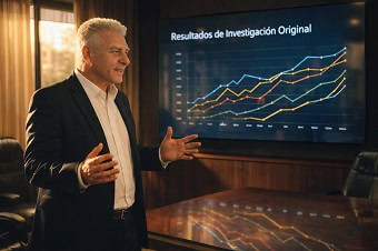 Orlando Fussoni presentando resultados de investigación original, demostrando la aplicación práctica del pilar E-E-A-T en una estrategia GSO.