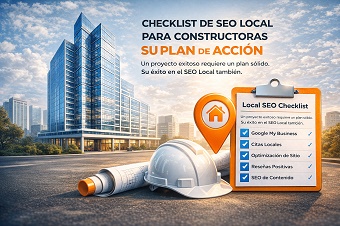 Un moderno edificio de oficinas finalizado, símbolo del éxito de un proyecto de construcción y una estrategia de SEO Local.