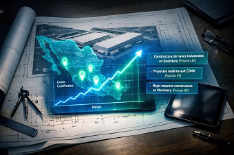 Plano Digital del ROI para Constructoras Un plano de construcción digital que muestra el ROI del SEO para Constructoras