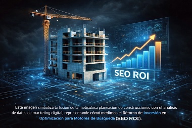 Mesa de trabajo con plano arquitectónico y tablet, simbolizando la planificación estratégica del SEO para constructoras en México.