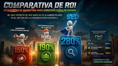 Comparativa de ROI entre estrategias SEO y otros canales de marketing para constructoras en España.