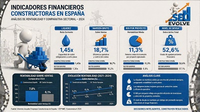 indicadores-financieros-constructoras-espana Gráficos y tablas mostrando indicadores financieros y análisis de rentabilidad para empresas constructoras en España.