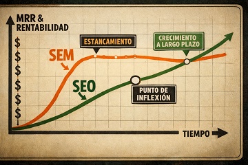 Gráfico de crecimiento exponencial mostrando el impacto del SEO y SEM en la rentabilidad de una pyme.