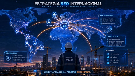 Dashboard mostrando un gráfico ascendente de generación de leads y ROI para una constructora en el mercado internacional tras la implementación de una estrategia SEO.