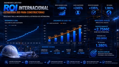 generacion-leads-roi-constructora-mercado-internacional Mapa del mundo con nodos digitales conectados, simbolizando la estrategia de SEO internacional para una constructora española expandiéndose a Europa y LATAM.