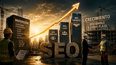 roi-marketing-digital-constructora-espana Gráfico de barras ascendente mostrando el retorno de la inversión (ROI) de una estrategia de marketing de contenidos para una constructora en España.
