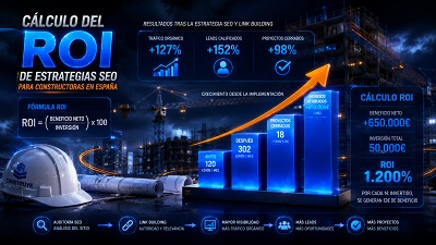 roi-seo-constructoras-espana Cálculo del retorno de la inversión (ROI) de estrategias SEO para constructoras en España.