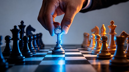 Estrategia de marketing de contenidos con IA representada por una partida de ajedréz.
