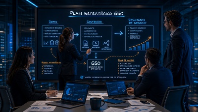 plan-de-accion-gso-para-negocios Equipo directivo desarrollando un plan de acción para el futuro del GSO y la recuperación del tráfico orgánico.