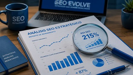 Lupa sobre un informe con gráficos, simbolizando el análisis detallado de un consultor SEO estratégico para encontrar oportunidades de crecimiento y ROI.